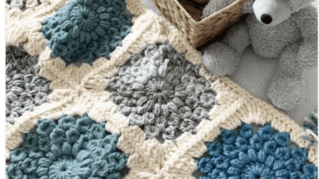 blues and grey granny square blanket pattern crochet