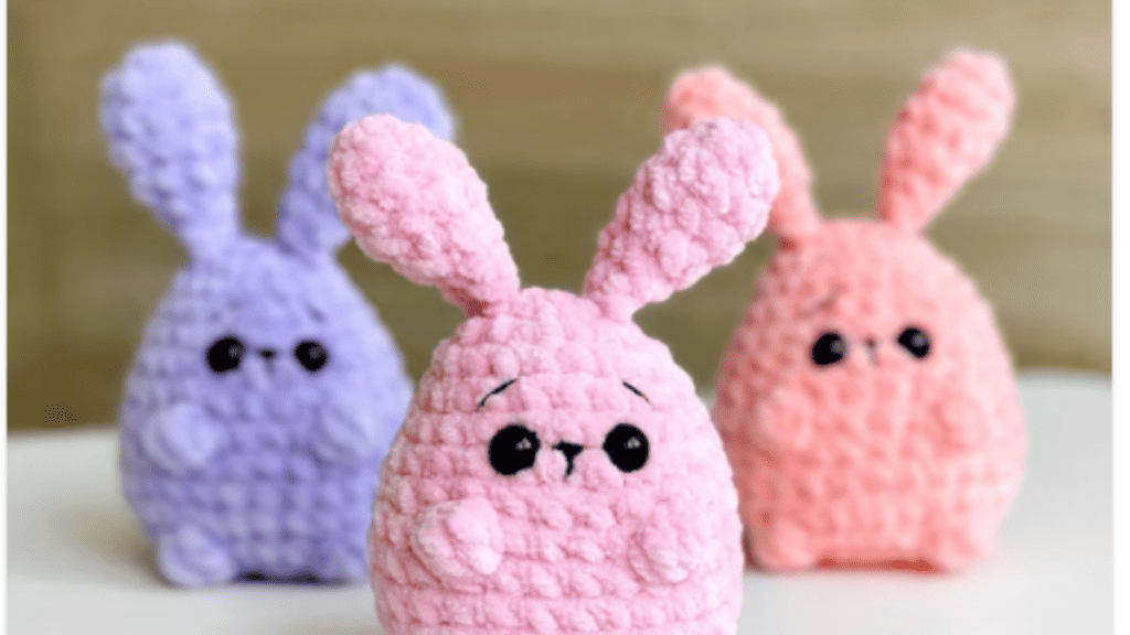 pink, purple crochet bunny pattern finished