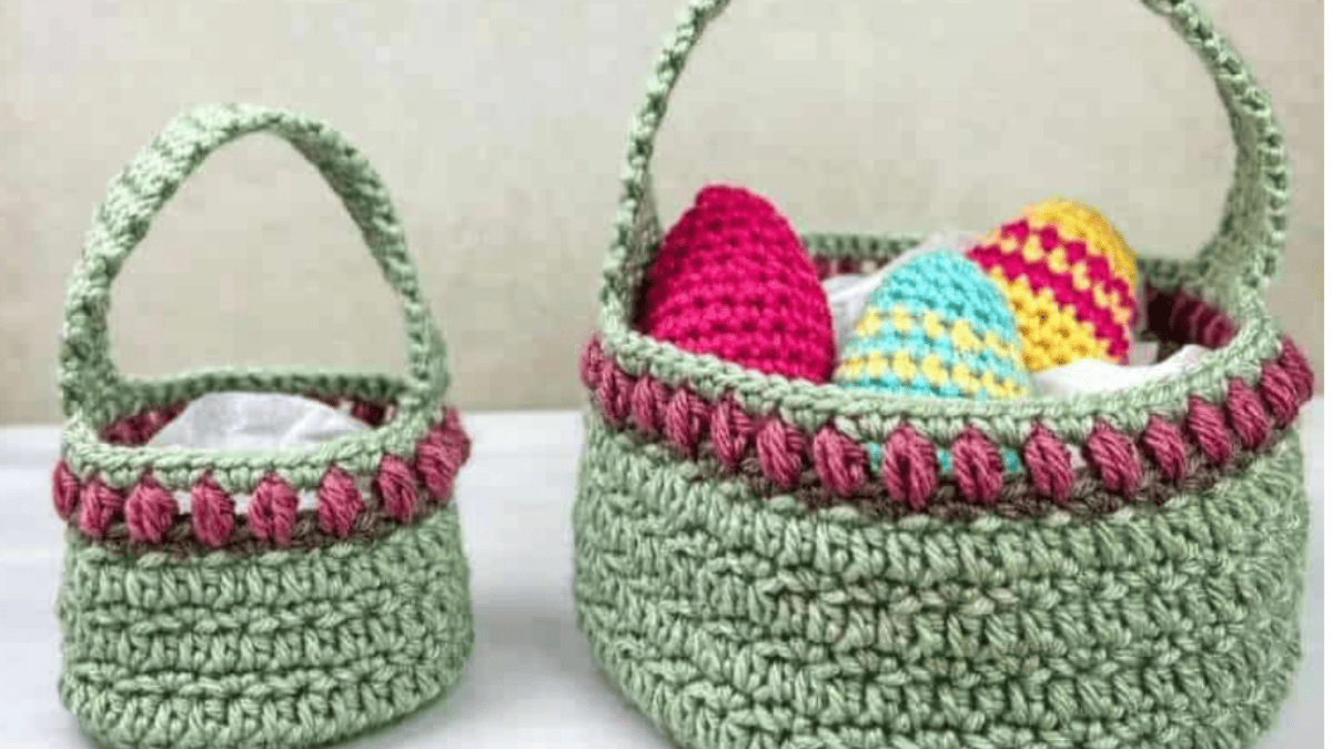 a photo of a crochet easter basket part of our free Easter crochet patterns