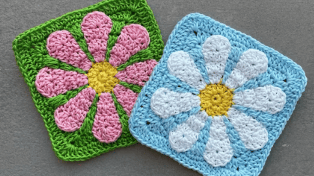 green and blue granny crochet square teaching how to crochet granny squares