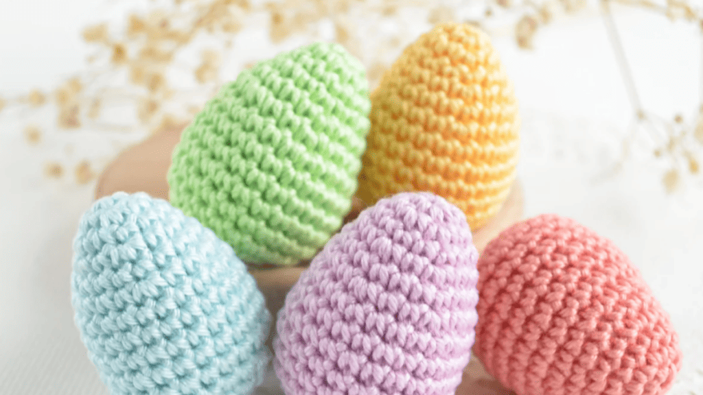 mini crochet Easter eggs in pastel colors