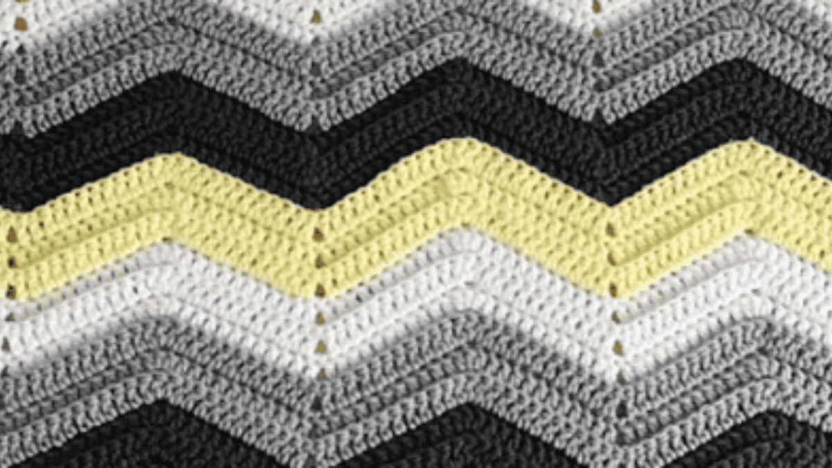 gray, yellow, black and white zig zag crochet stitch