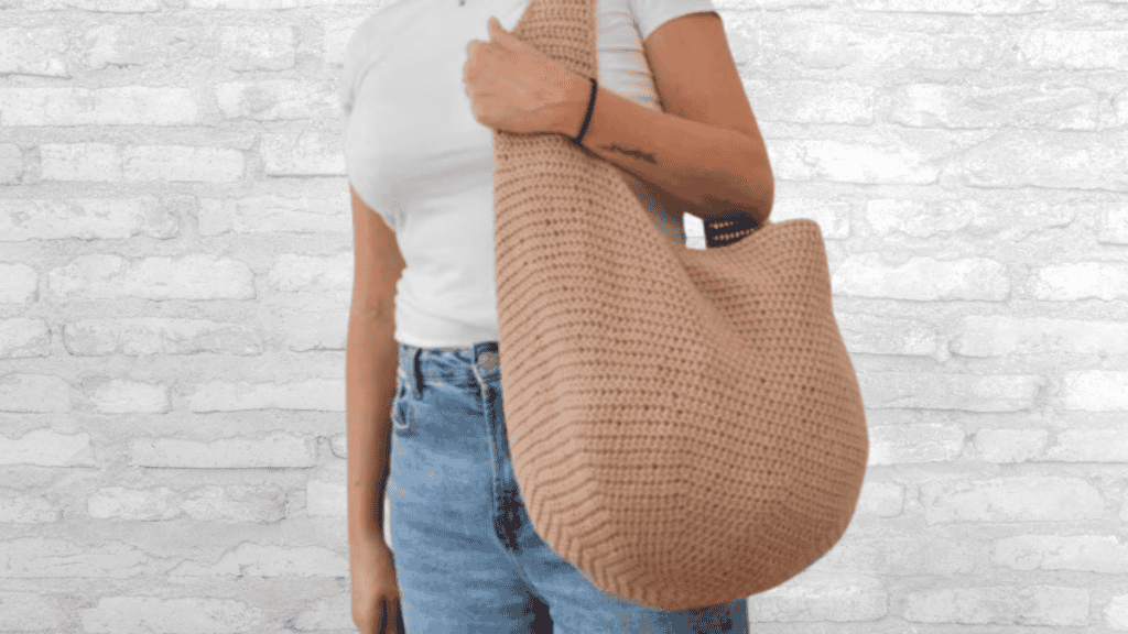 brown crochet slouchy bag