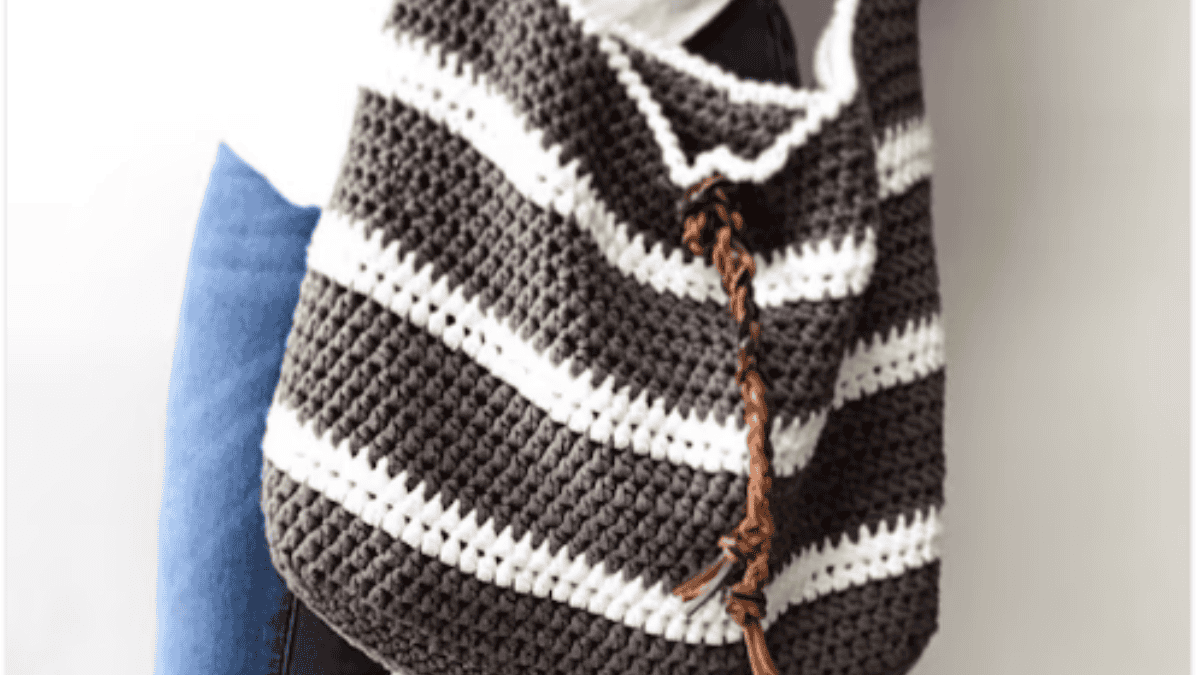 brown and white striped crochet market bags patterns