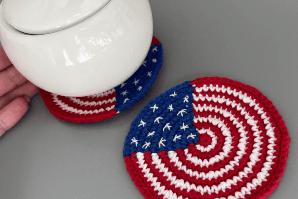 red white and blue coasters July 4th Crochet Patterns