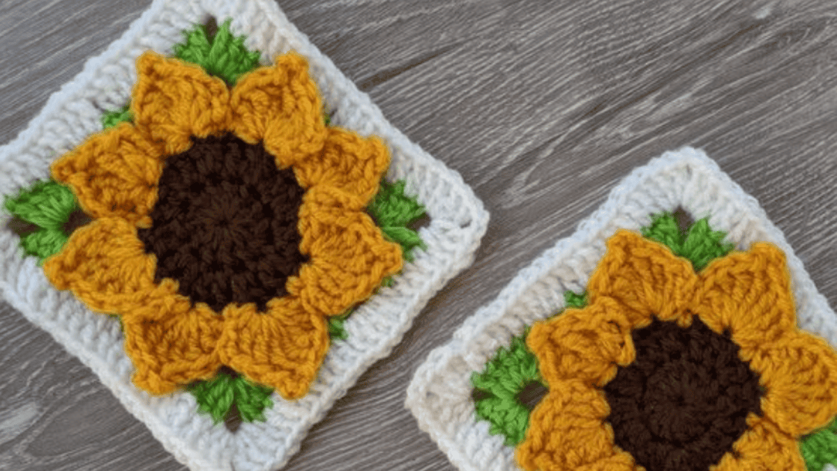 raised yellow and brown sunflower granny square