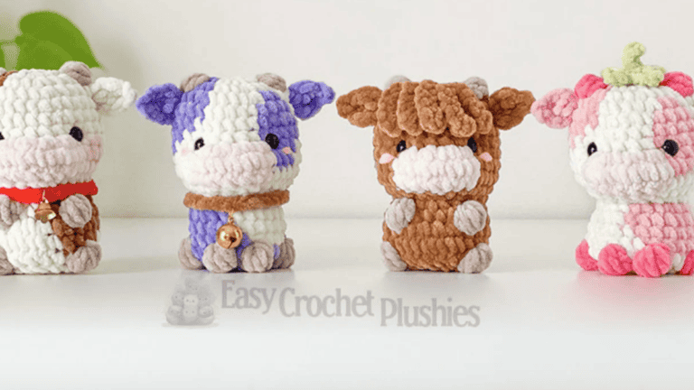 4 no sew crochet patterns of cows