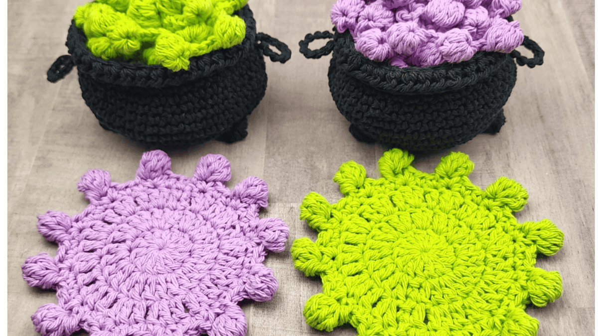 Cauldron Pattern Halloween Crochet Coasters - Fun Crochet Patterns