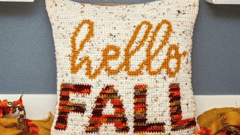 tan pillow that says hello fall