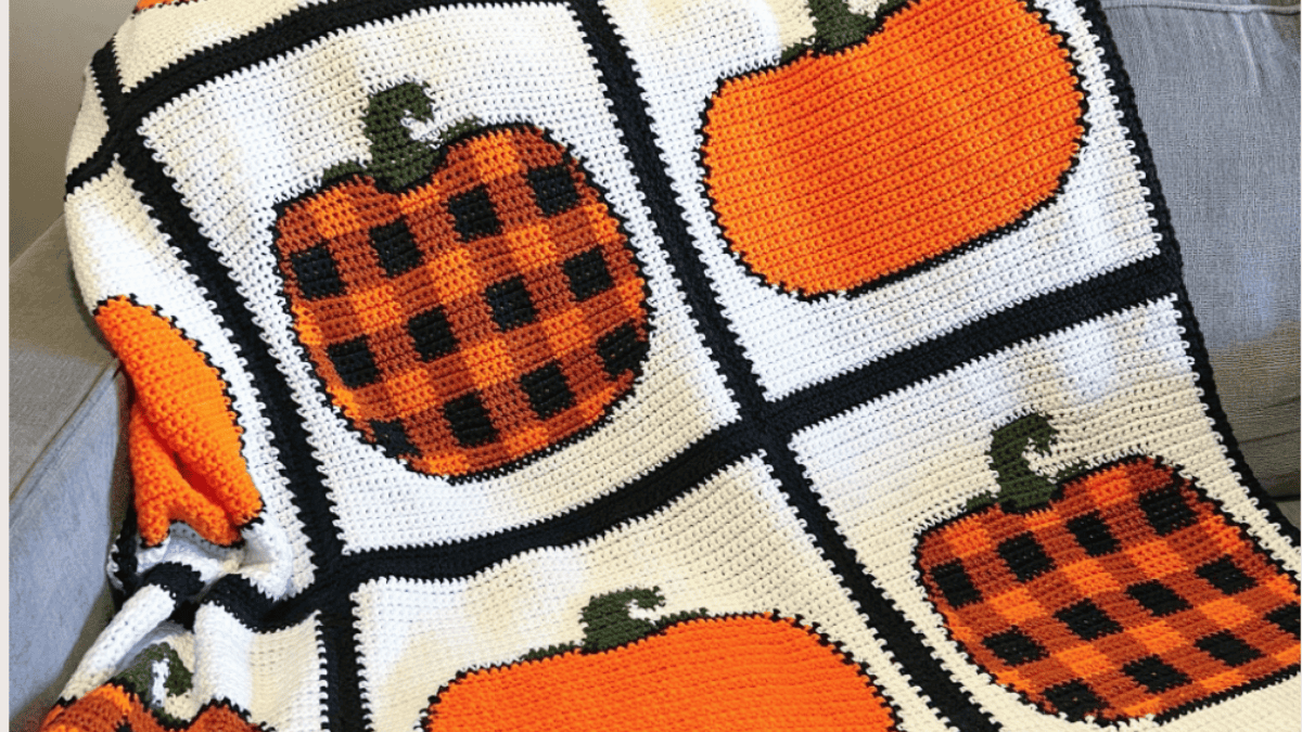 white blankets with squares with pumpkins