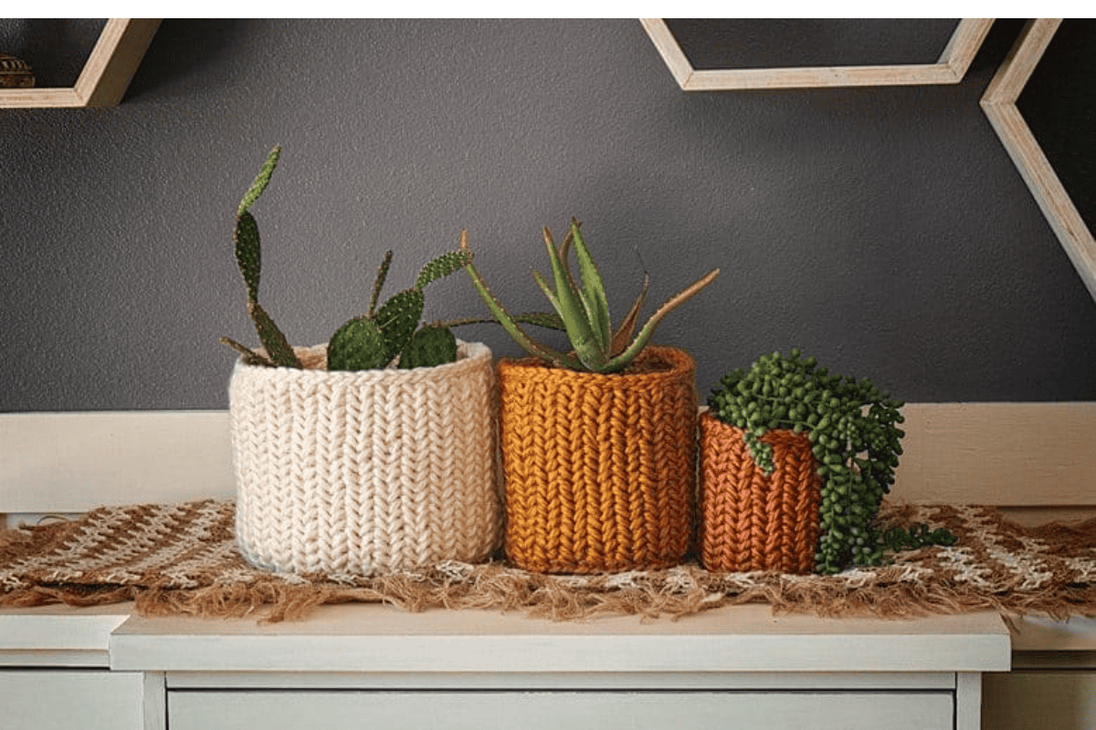 Cream and orange herringbone baskets