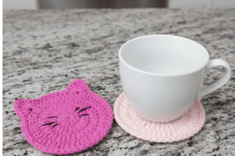 cat crochet coaster pattern in pinks