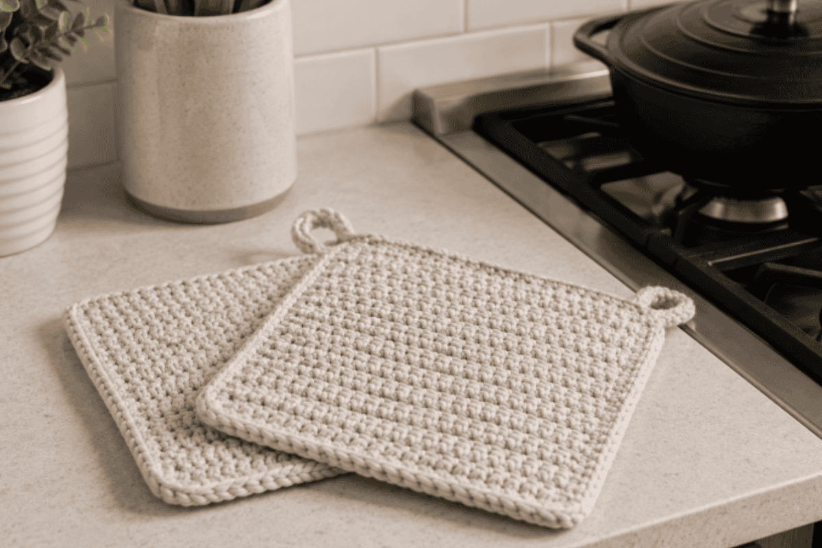 free crochet potholder pattern in cream